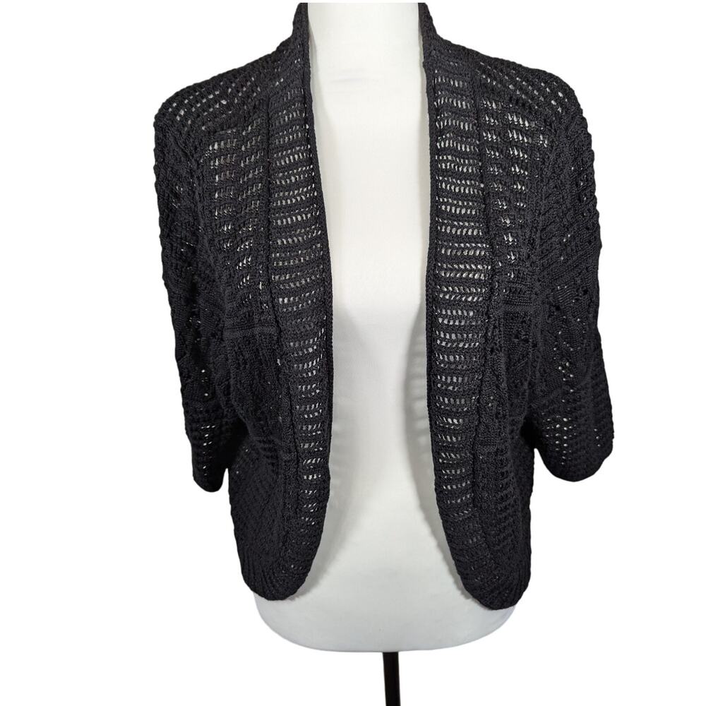 J M Collection shrug Vtge Sz XL 43 bustCrochet open front see description